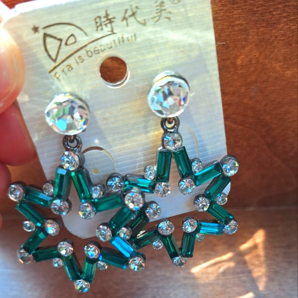 Green Star Statement Earrings